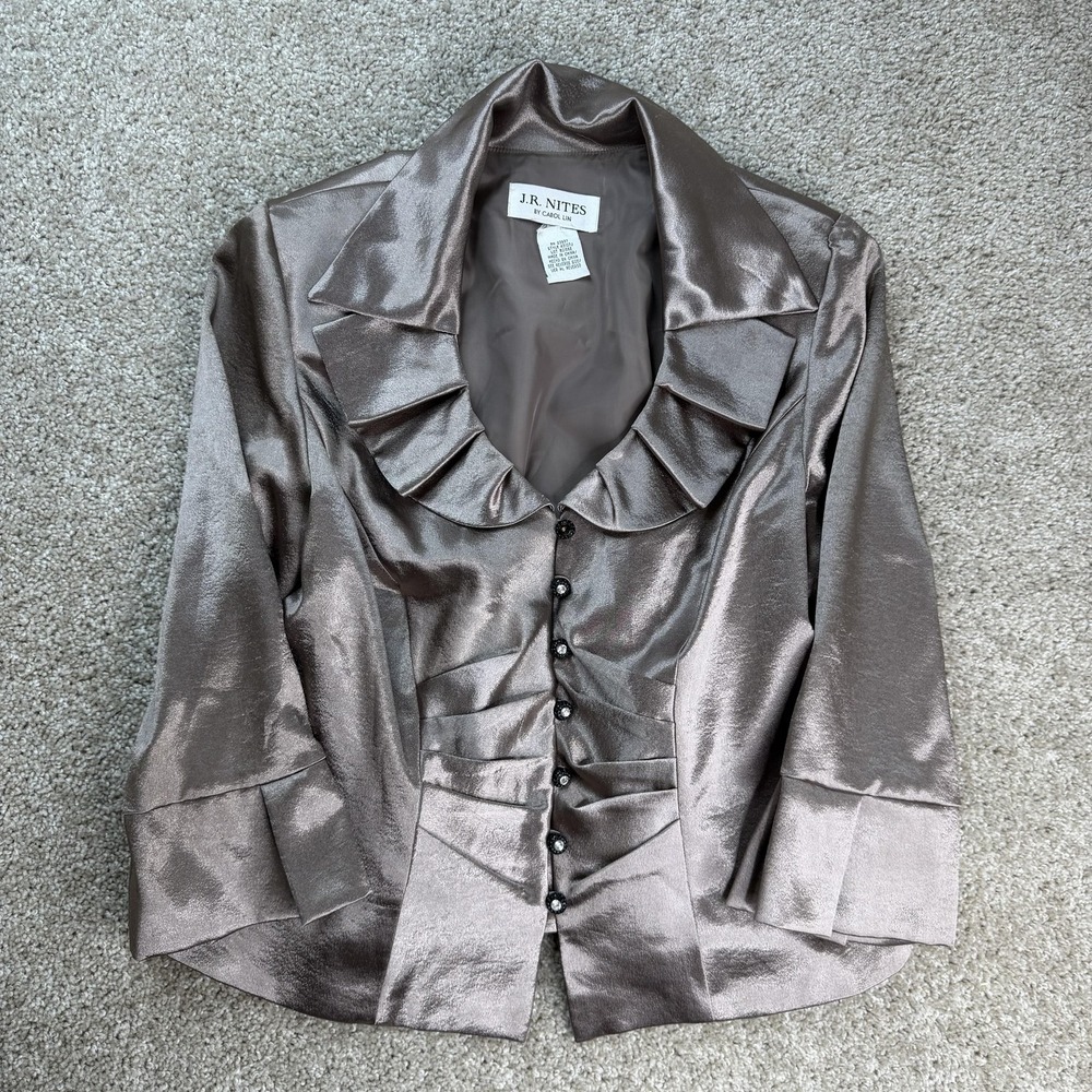 Vintage J.R. Nites Suit Jacket Womens 10 Metallic Satin Tuxedo Shawl Collar